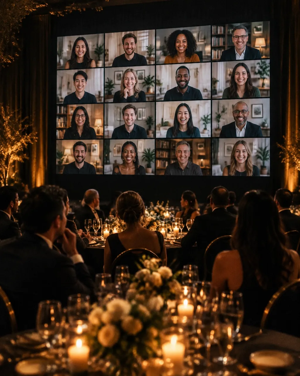 Remote family faces on a wedding LED wall