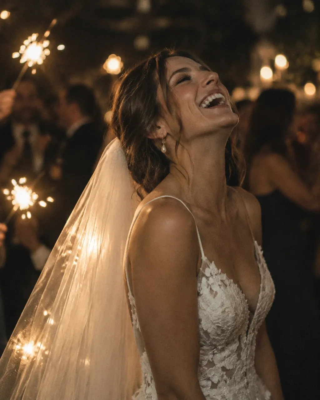 Wedding guest laughing at a reception