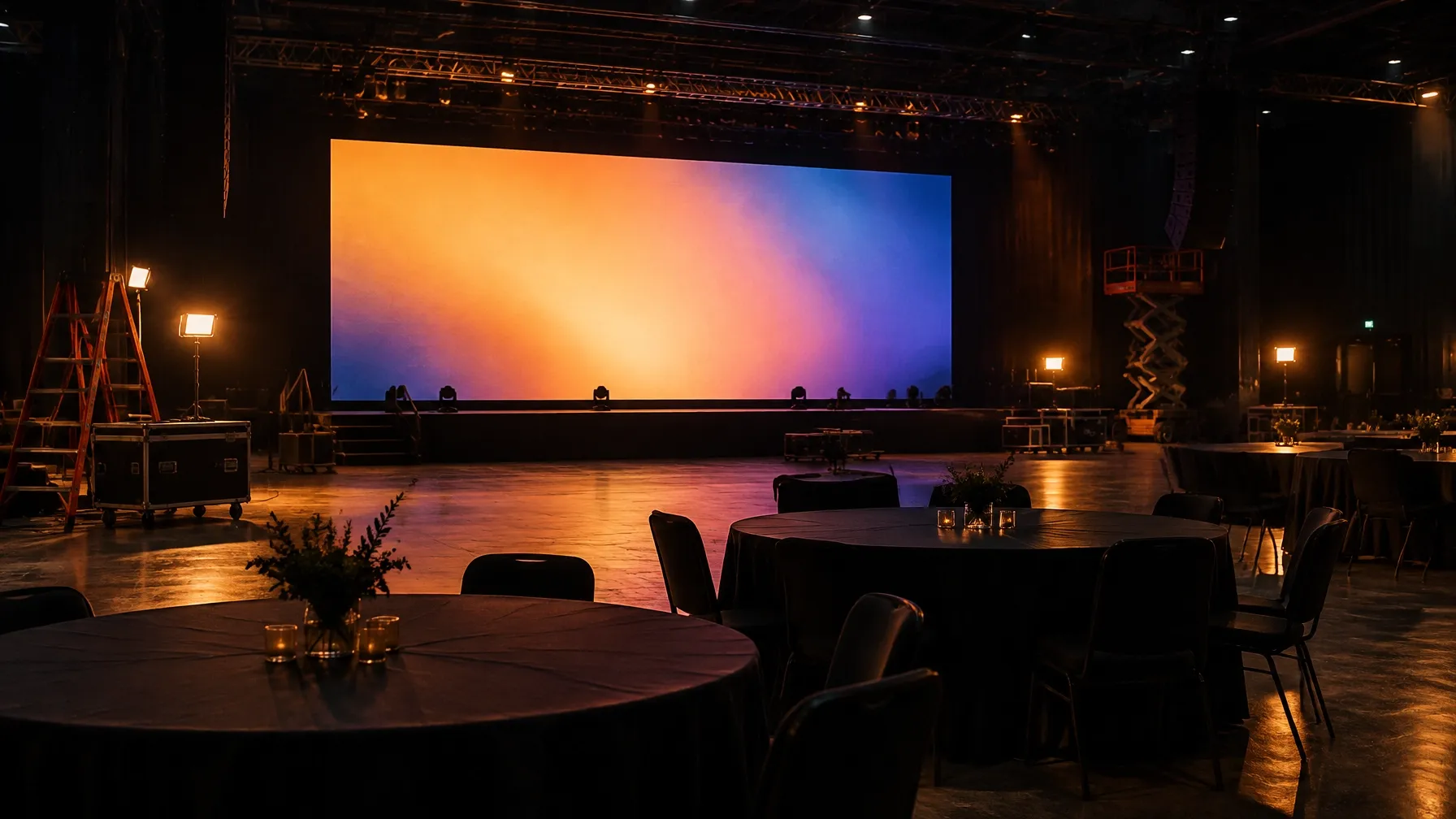 Guests gathered around a glowing event screen
