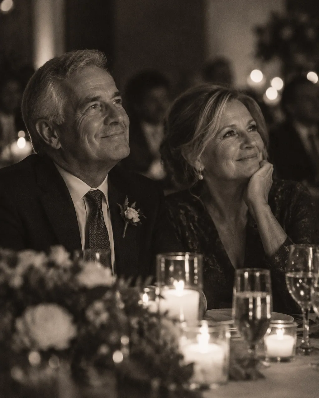 Wedding guests reacting together